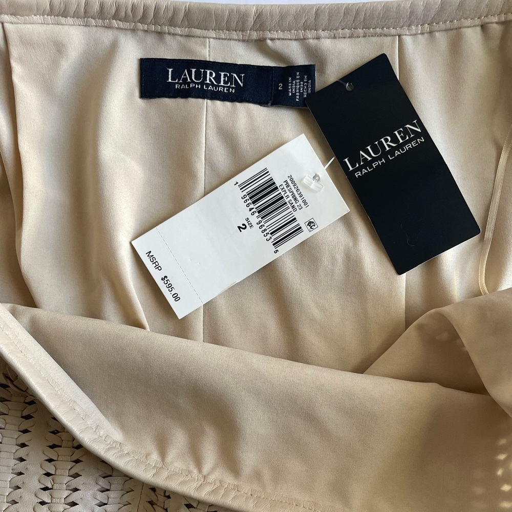 Ralph Lauren Fringe-Trim Woven Lambskin Leather Pencil Skirt NWT - Picture 9 of 14